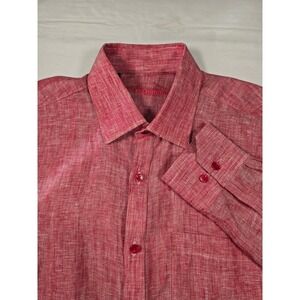 Raymond Mens Red 100% Linen Long Sleeve Button Up Shirt Size 40